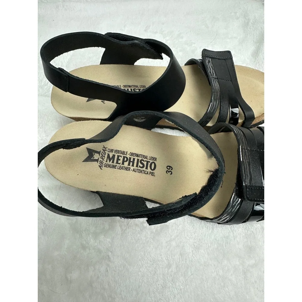 Mephisto Lucia Black Leather Wedge Sandals Womens EU 39 US 9‎ Soft-Air Portugal